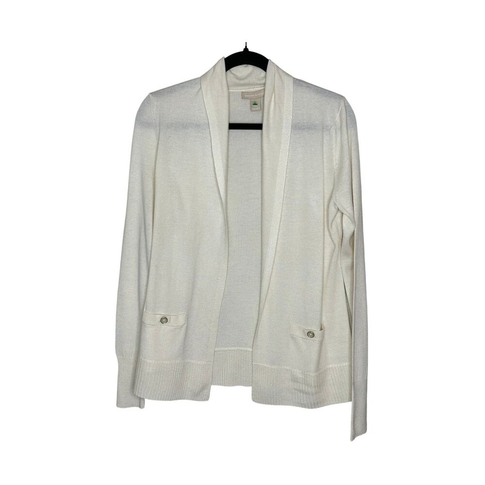 Banana Republic Sweater Womens S White Wool Blend Open Front Cardigan Pockets